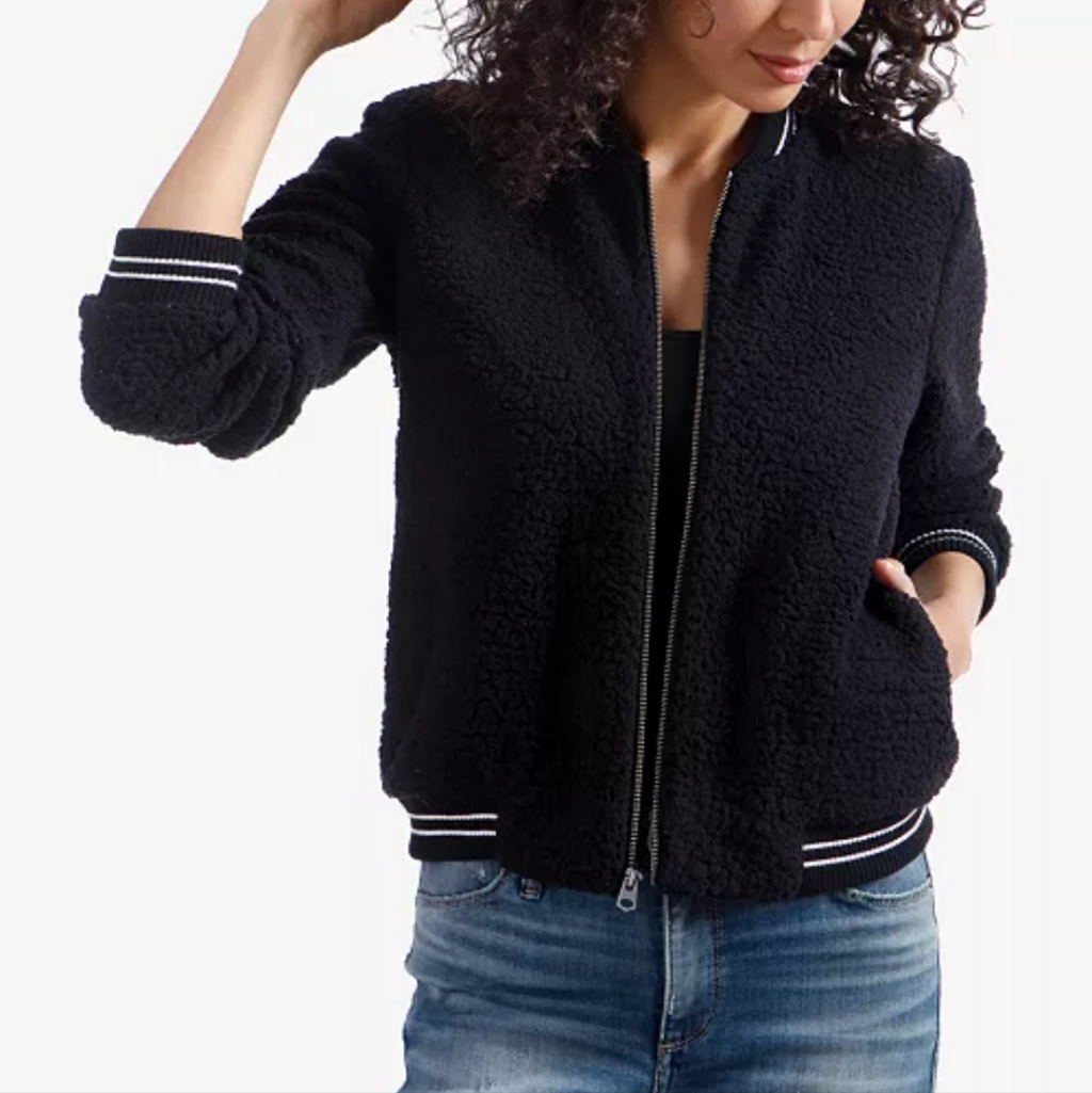 Lucky Brand Anaelise Fleece Women Bomber Jacket Size Small Super Comfy And Soft